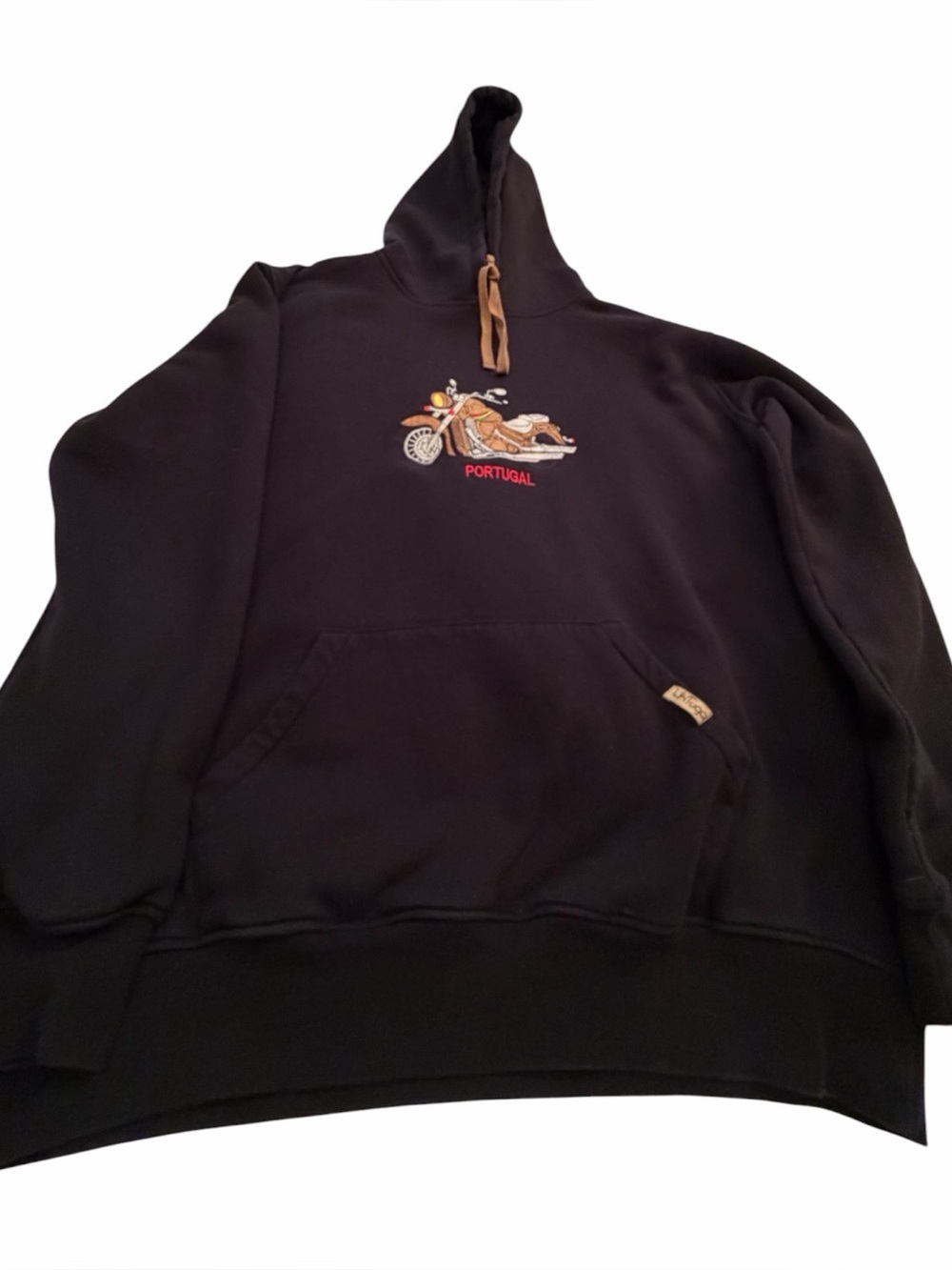LikTuga  Embroidered Black Hoodie Sweater featuring Motorcycle-Size Medium
